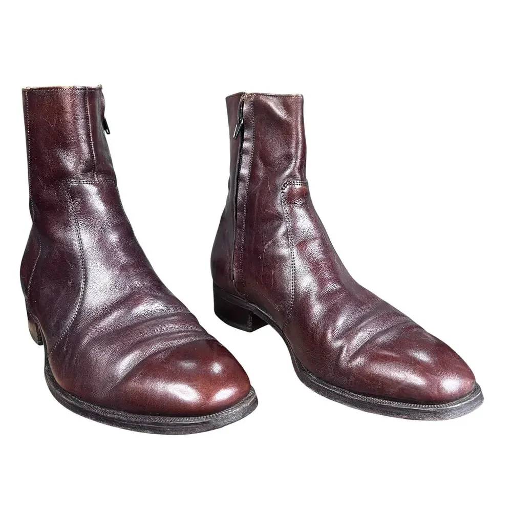 Vintage Florsheim Imperial Mens Brown Leather Zip Boots Size 11 D